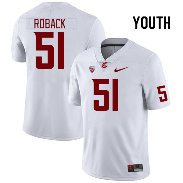 Youth #51 Joseph Roback Washington State Cougars College Football Jerseys Stitched Sale-White - Click Image to Close